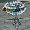 SN0288 Bescherming 108 Mala Kralen Armband Yoga Ketting Japa Hamsa Natuursteen Sieraden Chakra Wrap Sieraden Whole289O