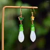 Dangle Earrings White Jade Orchid Butterfly 925 Sterling Silver Hetian Nephrite Green Emerald Flower Drop Earring