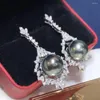 Dangle Earrings JCY Pearl 925 Sterling Silver Black Pearls 10mm Round For Women Fine