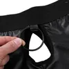 Underpants Mens Wetlook Lingerie Open BuUnderwear Cut Out Low Rise Erotic Boxer Shorts Gay Male Panties With Ball Lifter Metal O-ring