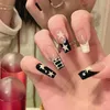 False Nails 24st White Black Fake Long Square Y2K Style Press On Nail Tips Wearable Full Covering Wearing Arts