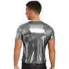 Men's T Shirts Clothing Round Neck Glossy Solid Color T-shirt Tops Shiny Metallic Short Sleeve Pole Dance Party Rave Festival Outfit