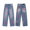 Designer Jeans New Men's Jeans Make Old Washed Straight Trousers Letter Prints Long Style Purple Jeans