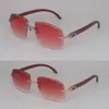 Rimless Wood Solglasögon T8200762 Carved Lens Vintage Women Trimning Lens Unisex C Decoration Manufacturer Whole Designer235J