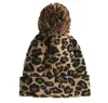 BeanieSkull Caps Herfst en Winter Warme Mode Persoonlijkheid Luipaardprint Grote Bal Breiwol Mouw Hoofd Flenshoed2819463