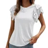 Women's T Shirts Women Shirt Summer Fashion Ladies Tops Ruffle Sleeves Round Neck Short Sleeve Sweater Dress Swing Tunic