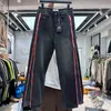 High Street szeroko nogowe spodnie dżinsy mężczyźni kobiety 1 wysokiej jakości zip patchwork hip hop dżinsowy spodnie prawdziwe fotki