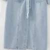 Abiti casual di base UNIZERA2023 Autunno e inverno Abbigliamento da donna Vita Tie Up Pocket Decorazione Camicia a maniche lunghe Abito in denim 231213