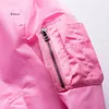 Men's Jackets Mens Pink Bomber Jacket Padded Jackets Zippered Sleeve Pocket Stand Collar Baseball Jacket Military Style Pink Coat 231212
