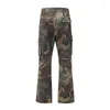 Mäns jeans harajuku overaller kamouflage casual trumpet byxor förlorar flerfickiga streetwear denim hip hop flare byxor