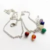 ペンダントネックレスBhuann Natural7 Chakra Stones Reiki Healing Crystal Necklace Jewelry Long Chain Silver-Color Men Women 1PC