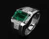 Bague spinelle vert émeraude pour hommes, plaqué platine, diamant carré, à la mode, 8234201