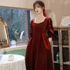 Abbigliamento etnico elegante colletto quadrato Burgundy High Waist A-Line Abito da sera Cheongsam con cerniera prigioniera del prigioniera di fomail abito vestidos de noche