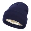 Bonnet Skull Caps Chapeau d'hiver pour femmes Soie Satin Doublé Bonnets Chunky Hommes Chaud Mode Bonnet Skullies Mâle Femelle Balaclava Chapeaux 231212