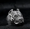 Men039S vintage rostfritt stål ring viking pitbull bulldog gotisk mops hundhuvud totem amulet punk djur smycken för män pojkar1293125