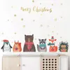 Merry Christmas Animals Fake Fireplace Christmas Gift Wall Stickers for Living Room Kitchen Room Home Decorative Sticker Decor