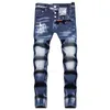 D2 hommes Badge déchirures Stretch violet jean hommes mode coupe ajustée lavé moto Denim pantalon lambrissé Hip HOP pantalon