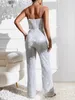 Kvinnors jumpsuits Rompers Sequined Cami Jumpsuit Dressy Casual Backless Straight Leg Spaghetti Cocktail Rompers Women's Glitter Party Evening Clothing 231213