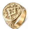 Ring Men Masonic Signet Rings Gold Big Wide Mens for Man rostfritt stål Gyllene manliga tillbehör Pride Rock Punk Jewelry Cluster227443199