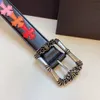 5A Quality Punk Fashion Belt - 3,7 cm Äkta läder med färgglad tvärlapp, trendig och hållbar vintage stil kromhjärtor