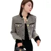 Kvinnors jackor kvinnor vinter vintage tweed jacka lady mode doft eleganta rockar runda nacke casual pläd blazers kontorsbana