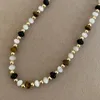 Chaînes Youngx Maillard Style Naturel Noir Agate Tiger Eye Colliers De Pierre De Luxe Élégant Collier De Perles À La Main Pour Les Femmes