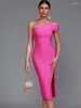 Casual Dresses Cut Out Side Split Birthday Evening Club Outfits Summer 2023 Midi Bandage Dress Women Pink Party BodyCon Elegant Sexy