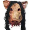Maski imprezowe pełne przecięcia maski świniowe Roanoke dla dorosłych Full Face Animal Lateks Halloween Horror maskarada z czarnymi włosami H-00612908