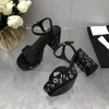 womens Chunky Block Platform Sandals Heel diamond decoration buckle Open Toes women luxury designers leather outsole sexy evening party shoes Size 35-41 with box