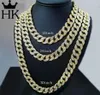 Iced Out Bling Rhinestone Crystal Goldgen Finish Miami Cuban Link Chain Men039S Hip Hop Necklace Jewelry 18 20 24 30 Inch N06102166