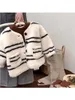Jackets 2023 Autumn Winter Girls One Piece Top Sweater Coat Fur Unhooded Fashion Warm Soft Outdoor Stripe