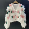 Kobiety dla kobiet Kobiety gaganiczne kobiety haftowane 3D Rose dzianin bandigan top 2024 Zima zima wszechstronna noszenie miękki kleisty sweter 231213