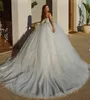 Elegante abito da sposa glitterato senza spalline in tulle con paillettes Pompadour da sposa scintillante abiti da sposa lunghi fino al pavimento Custom Made 328 328