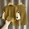 Kläder sätter barnflickor tröja set baby topp breda ben byxor hösten/vinter stickor fashionabla tvåstycken