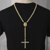 Collana lunga da uomo di lusso in oro argento con strass ghiacciati Volto di Gesù con grande collana con pendente Rosario Gioielli punk9792908