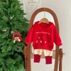 Barnens höst och vinter nya huvor och fleece hoodie Baby Boys and Girls Christmas Thick Warm Pullover Top Trousers