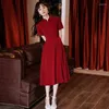 エスニック服ヴィンテージチャイニーズ伝統QIPAO 2023ファッションメイドドレスブライダルトーストドレスブルゴーニュチョンサムモダンエレガント