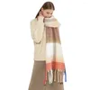 Scarves Europe Imitation Cashmere Plaid Tassel Scarf Winter Long Muffler Men And Women Mohair Shawl Thick Warm