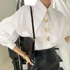 Damesblouses Shirts Sharp Corner Revers Fashion Lady Koreaanse stijl Witte matchende tops met lange mouwen