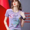 Odzież damska 24ss 2023 NOWA Summowa modna fioletowa koszulka z krótkim rękawem damskie luźne europejskie top