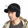 Berets 2023 Winter Hüte Für Männer Winddicht Sonnenblende Hut Mit Flusen Outdoor Radfahren Warme Ohr Schutz Gestrickte Männliche Baseball kappe