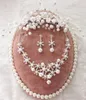 clay flowers pearl crystal bridal jewelry sets necklace earrings tiara jewelry sets for brides tiara whol6681448