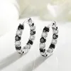 Hoopörhängen Drring 3mm White-Black Full Moissanite For Women Sparkling Wedding Jewelry 925 Sterling Silver Plated Rhodium GRA