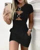 Casual Dresses Rhinestone O-Ring Decor Cutout Dress Women Hollow Out Sexy High Waist Mini Summer Solid Color