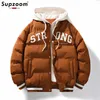 Herrenjacken Supzoom Ankunft Casual Stickerei Herren Winter Trendy Fake Zweiteiliger Kapuzenbrotanzug Paar Baumwolle gepolsterte Jacken und Mäntel 231212