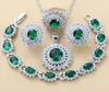 luxurious Dubai Bridal Silver 925 Brial Jewelry Sets Green Cubic Zircon Earrings Necklace Bracelet And Ring Sets 2202109632029