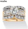 Vecalon 3in1 Vintage Lovers Ring 925 Sterling Silver Diamonds CZ Party Wedding Band Rings for women men Jewelry5255174