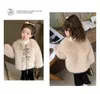 Jackets 2023 Autumn Winter Girls Fur One Piece Coat Bow Imitation Velvet Fashion Warm All-match O-neck Outdoor