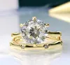 14K Gold Solitaire 10mm Moissanite Elmas Yüzük Seti Orijinal 925 STERLING Gümüş Aly Band Yüzükleri Kadınlar Sözü Mücevherler928568752596