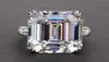 Unique Luxury Jewelry Real 925 Sterling Silver Emerald Cut Large Pink Sapphire CZ Diamond Promise Party Princess Women Wedding Ban8635349